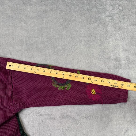 ESPRIT Sweater Womens Medium M Burgundy Red Floral Knit Color Block Tassel Fall - Picture 8 of 12
